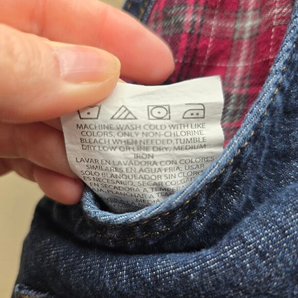 Wrangler Denim Flannel Lined Overalls Pockets Sleeveless Dark Wash Blue Size 4T - Picture 9 of 9